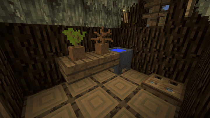 Inside Minecraft hut from Mystical World Mod