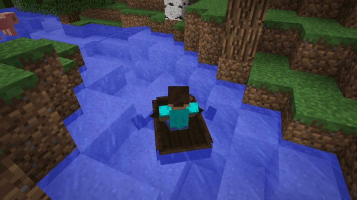 Boat being pulled by the current in ⁣Minecraft