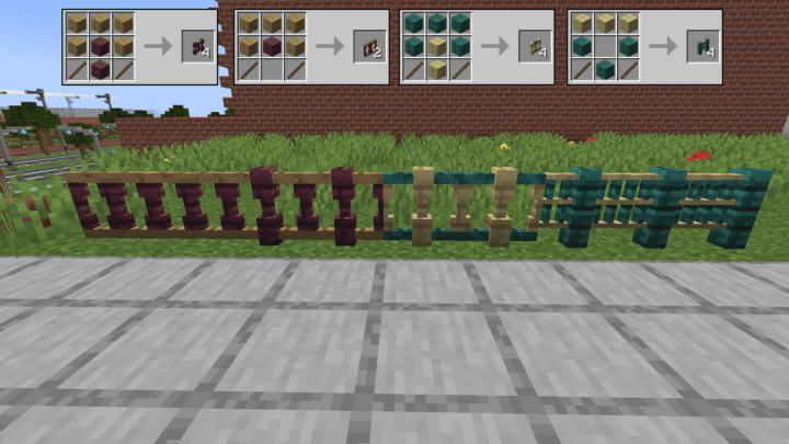 Colorful mixed wood fences‌ in Minecraft