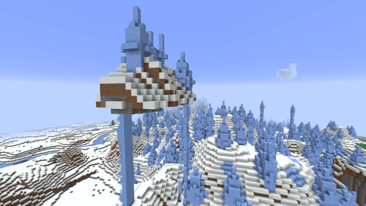Floating island with frozen waterfalls
