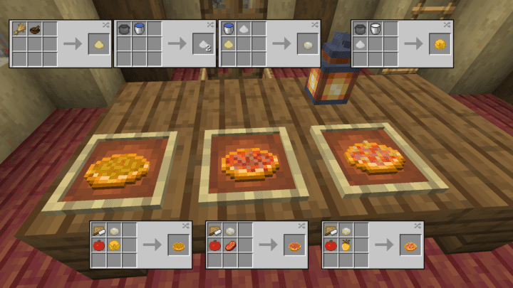 Variety of Minecraft pizzas