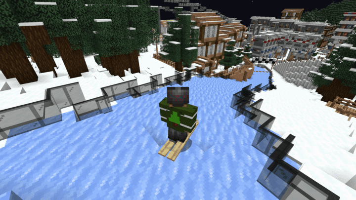 Player using skis in⁣ Minecraft